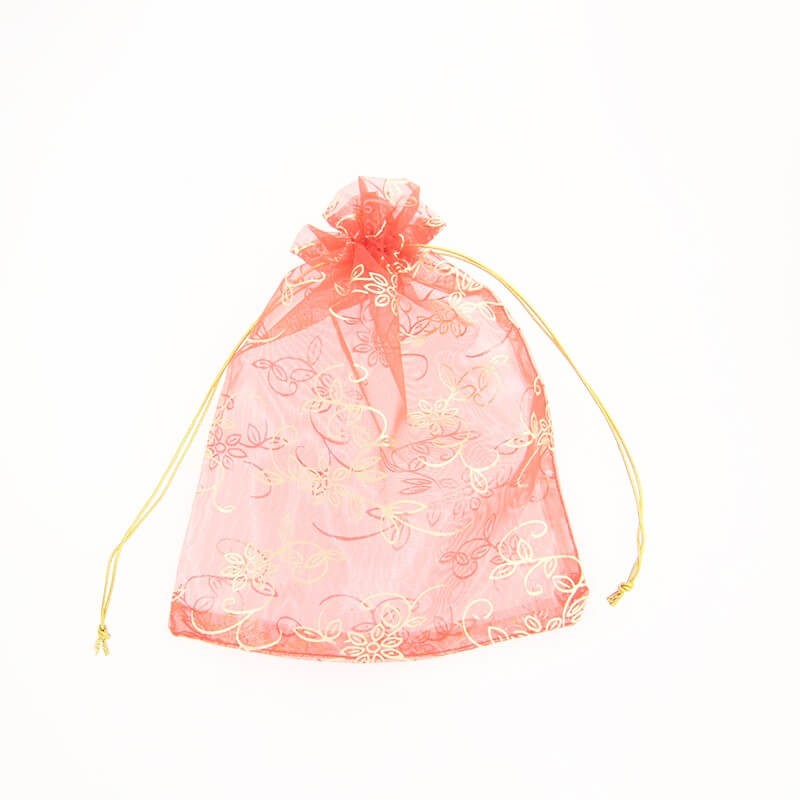Organza bag Red with golden flowers 12 x 15 cm 2pcs ORGCZER12A
