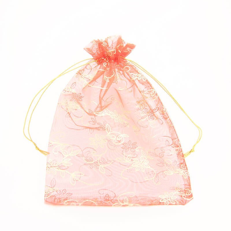 Organza bag Red with gold flowers 13 x 18 cm 1pc ORGCZER13A