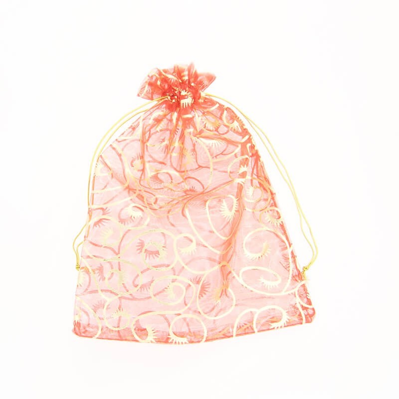 Organza bag Red with gold ornaments 13 x 18 cm 1pc ORGCZER13D