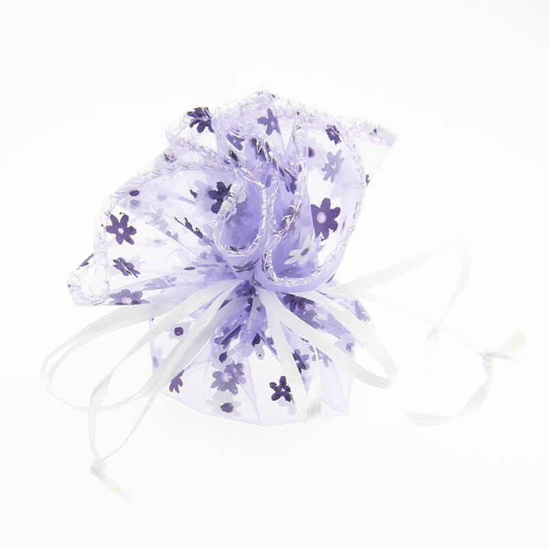 Organza bag Violet with flowers, 26 cm in diameter, 1 pc ORGFIOLFI26I