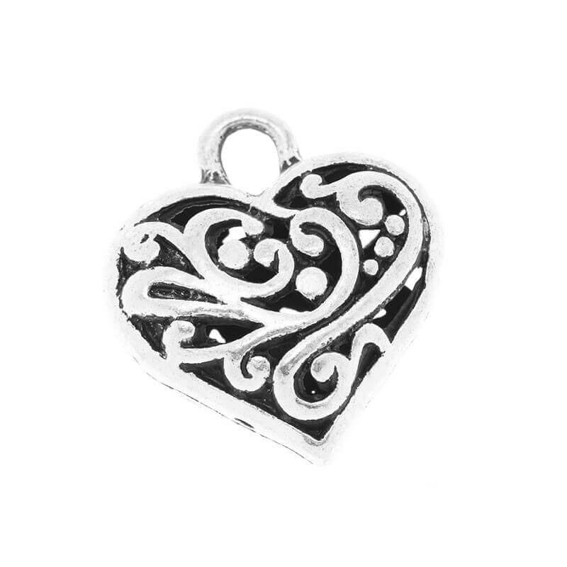 Metal openwork pendant Charms heart, antique silver 21x19x8mm M3444 1 pc