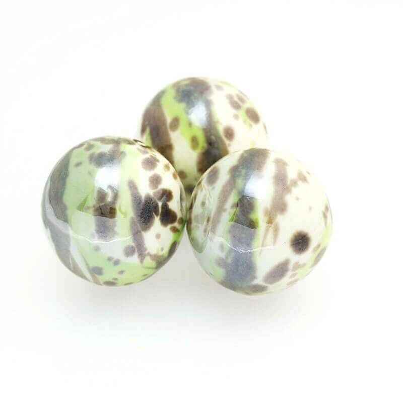CERAMIC BALL 35mm cream with brown and green 1pc CKU35B14