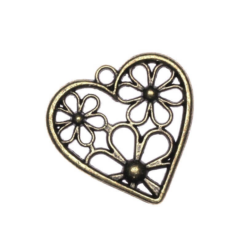 Heart with flowers antique bronze 29x29x3mm 1pc AAB014