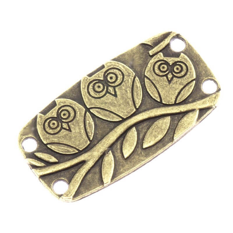 Connector plate with owls antique bronze 36x19x2mm 1 piece AAB050