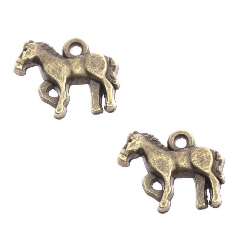Horse charm, antique bronze 17x14x2mm, 2pcs AAB177