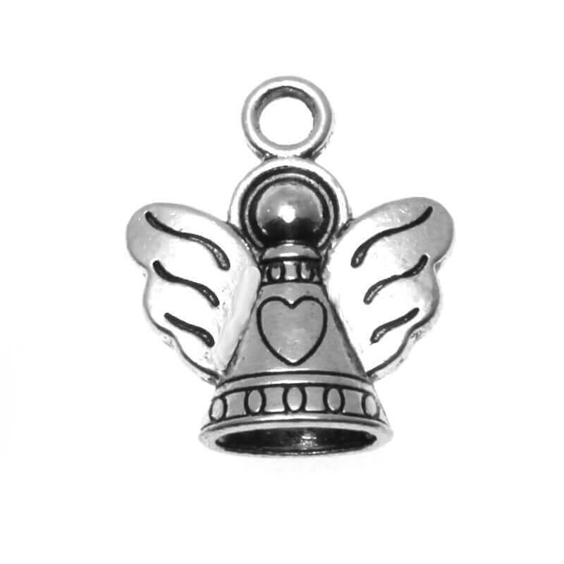 Angel pendant with a heart, oxidized silver 24x20x7mm, 1 piece AAS003