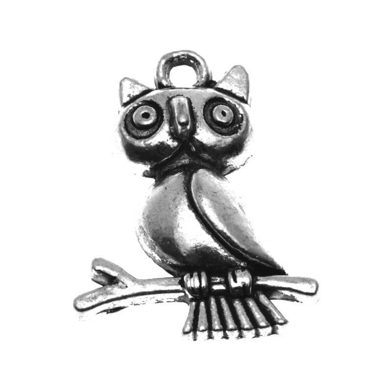 Owl pendant on a twig, oxidized silver 23x18x5mm 2pcs AAS004