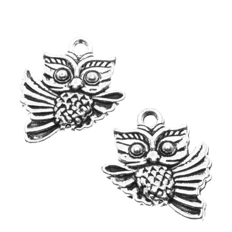 Double-sided owl pendant, oxidized silver, 18x15x3mm, 1 piece AAS010