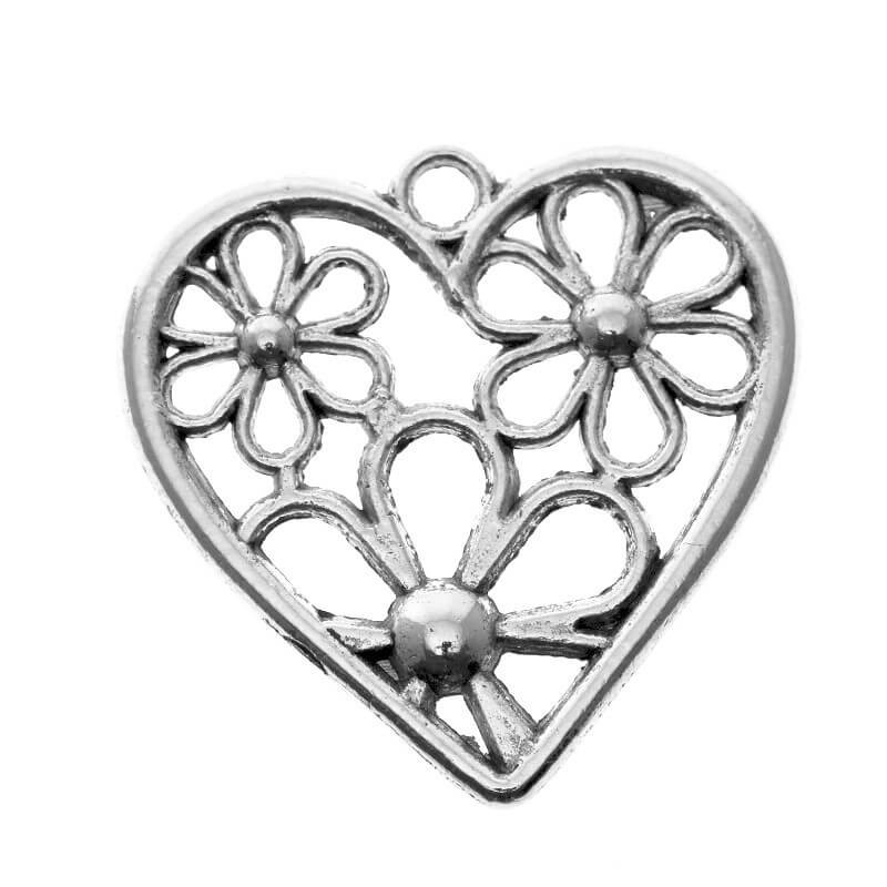 Flower heart, antique silver 29x29x3mm, 1 piece AAS092