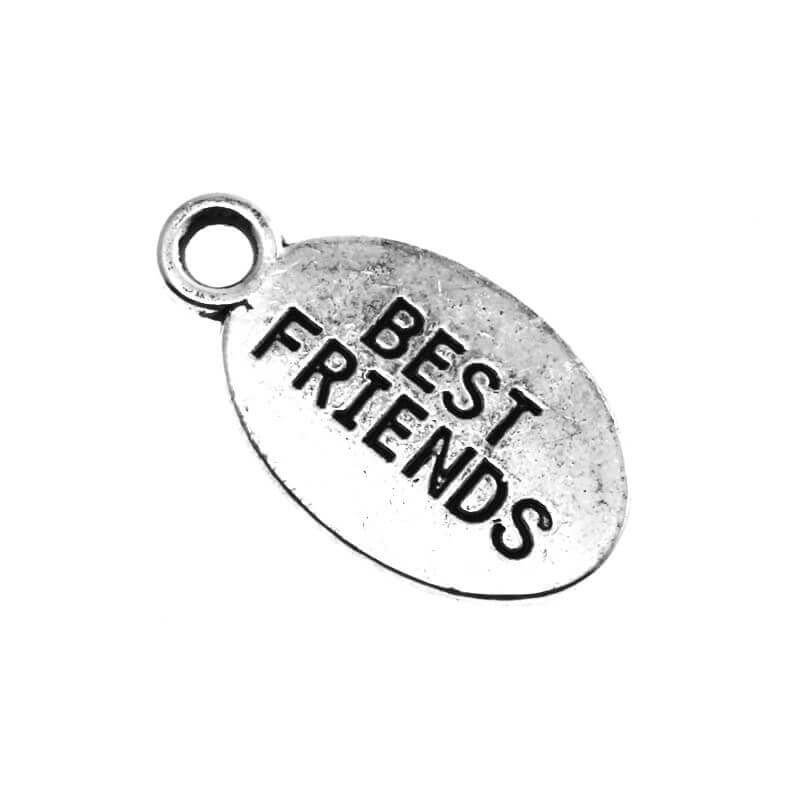 Charms badge best friends antique silver 18x10x1mm 4pcs AAS096