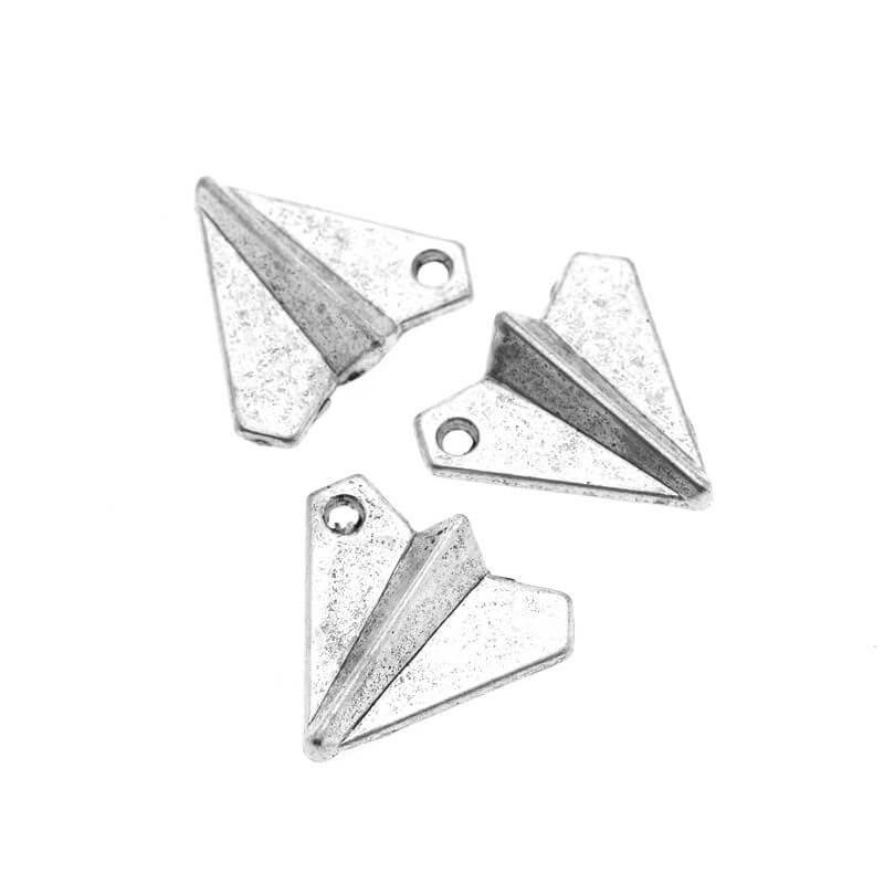 Paper plane pendant, oxidized silver 18x7x4mm, 2 pcs AAS118