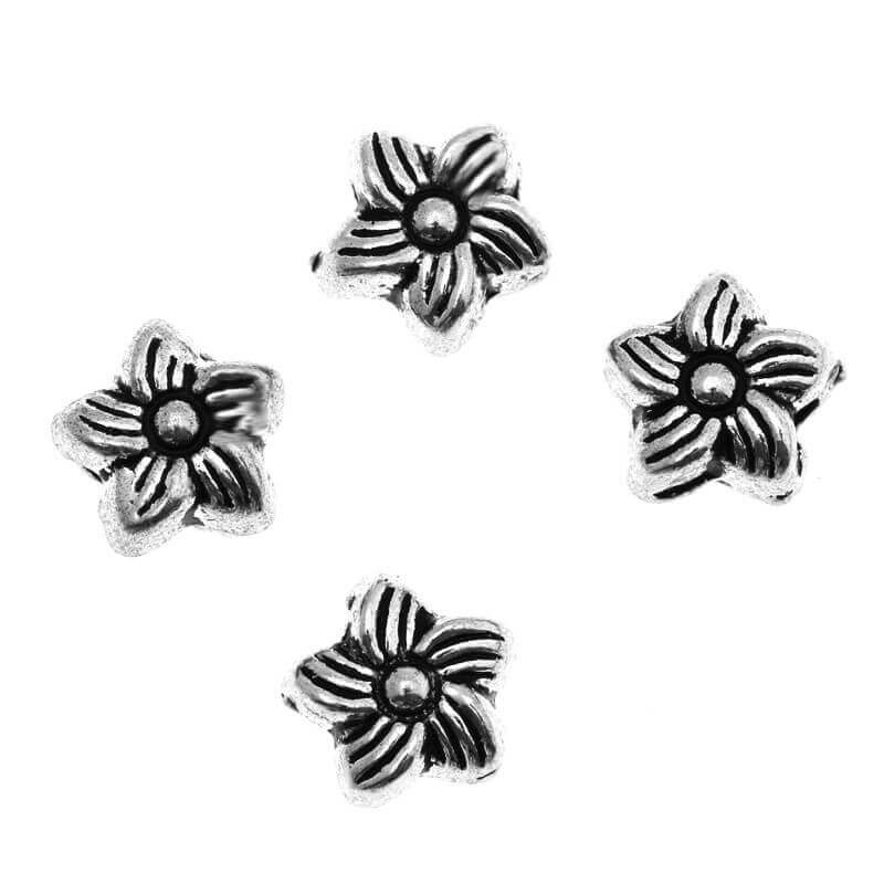 Flower spacer antique silver 6x6x4mm 6pcs AAS146