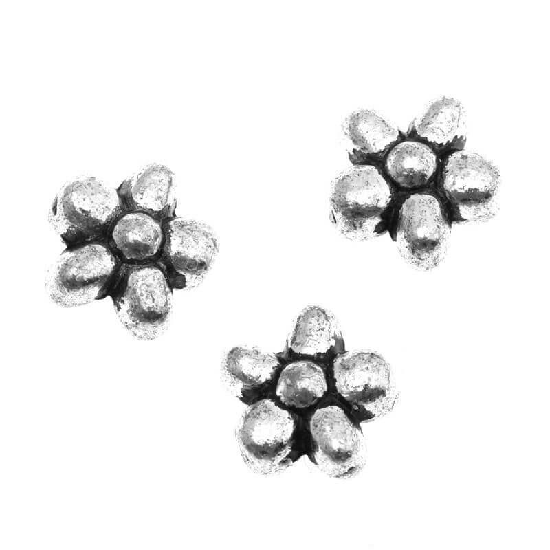 Flower spacer antique silver 7x7x4mm 6pcs AAS150