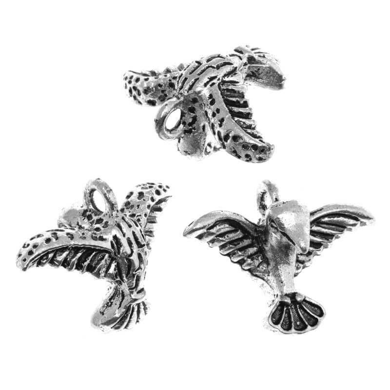 Hummingbird pendant antique silver 20x15x10mm 2pcs AAS155