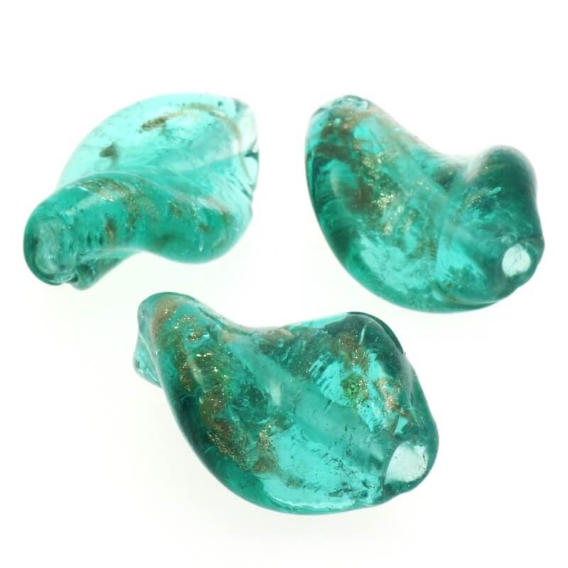Lampwork glass beads twisted turquoise gold dust 18x13mm 2pcs SZLASP035