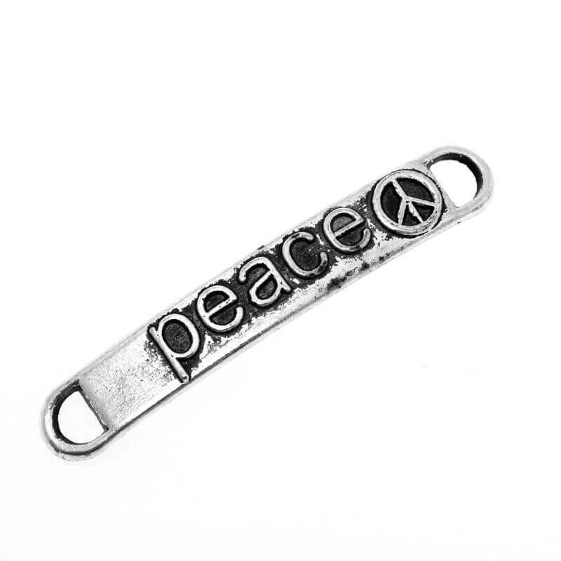 Connector plate, PEACE, oxidized silver, 38x6x2mm, 1 piece AAS225