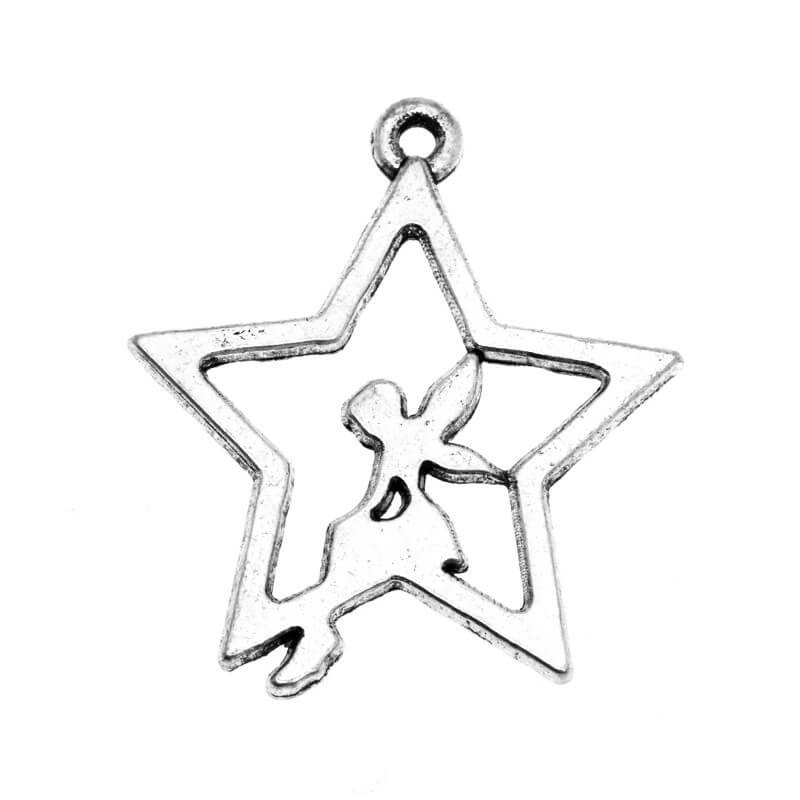 Star pendant with a bell, oxidized silver 27x25x2mm, 3pcs AAS237
