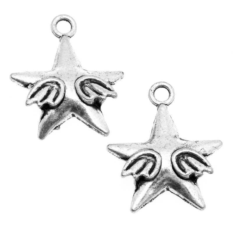 Pendant star with wings, oxidized silver 22.5x18x4.5mm 3pcs AAS239
