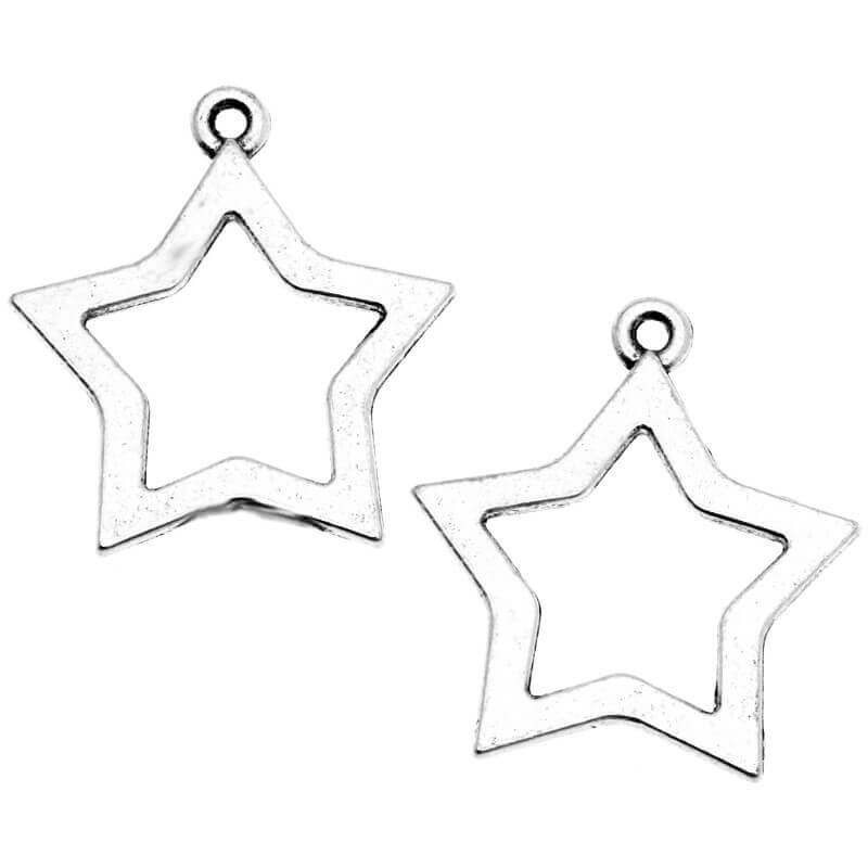 Pendant star, oxidized silver 22x20x1.5mm, 4pcs AAS247