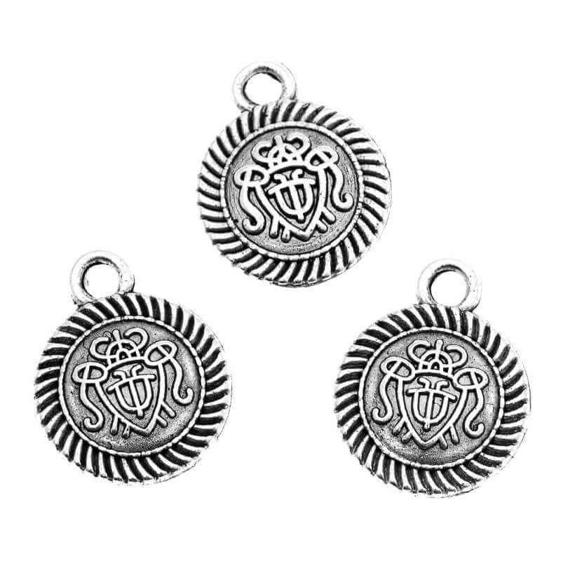 Charms coin with the coat of arms oxidized silver 15x12x3mm 2pcs AAS288