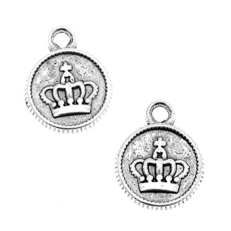Charms coin with a crown, oxidized silver 18x12x2mm 4pcs AAS289