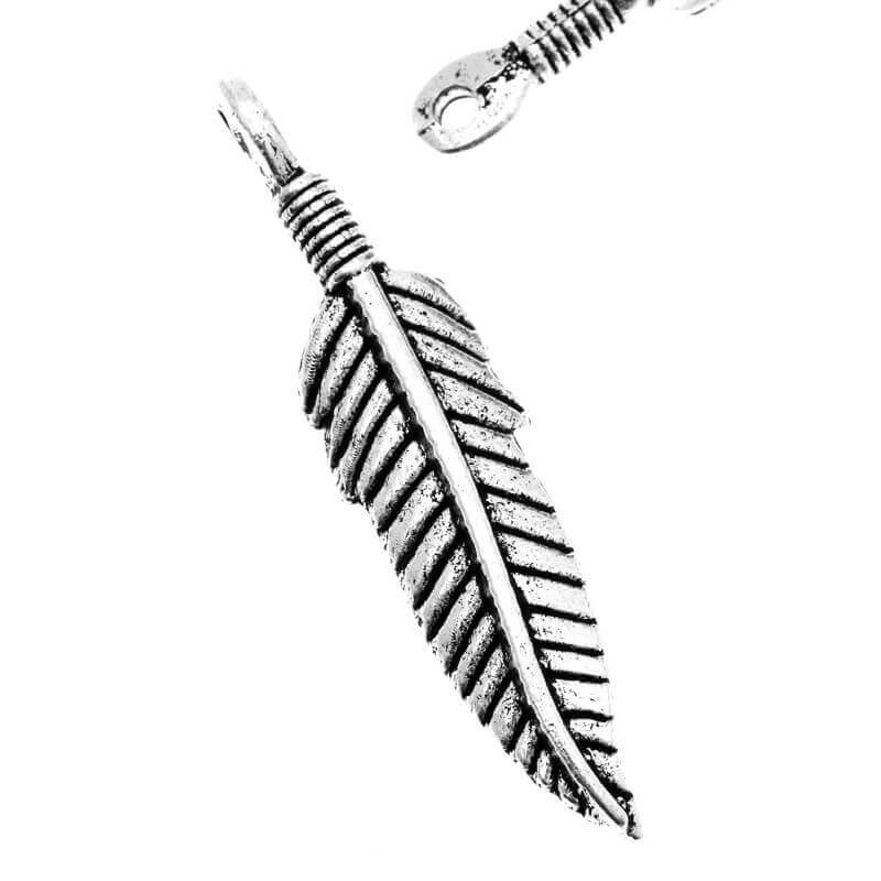 Feather charm pendant, silver oxidized 37x9mm, 2pcs AAS291