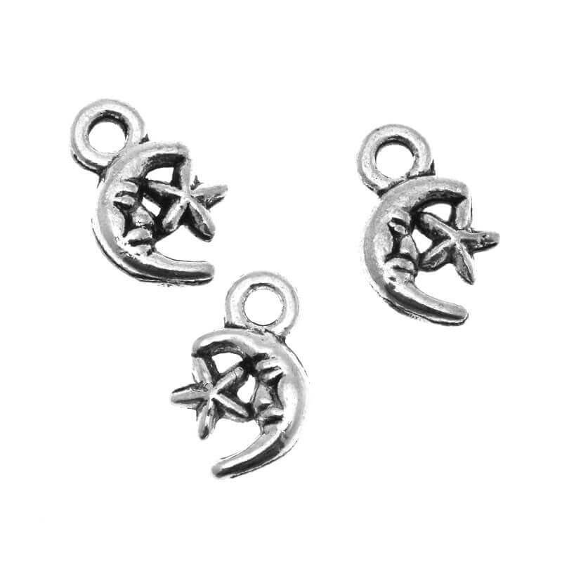Charms moon with stars, antique silver 12x7.5x2mm 15pcs AAS307