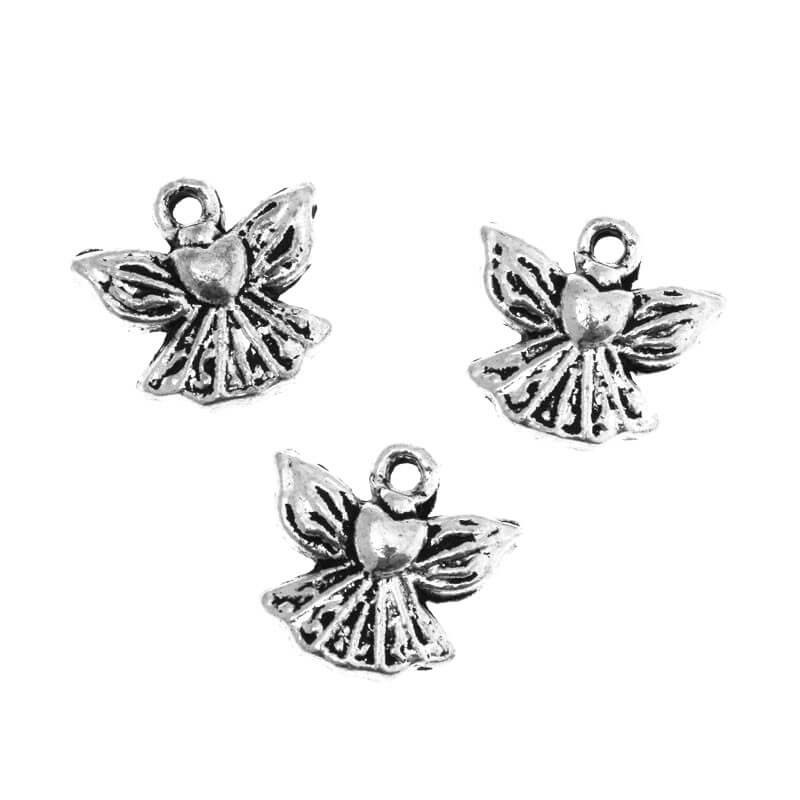 Pendant charm angel with a heart, antique silver, 12x12x2mm, 4pcs AAS309