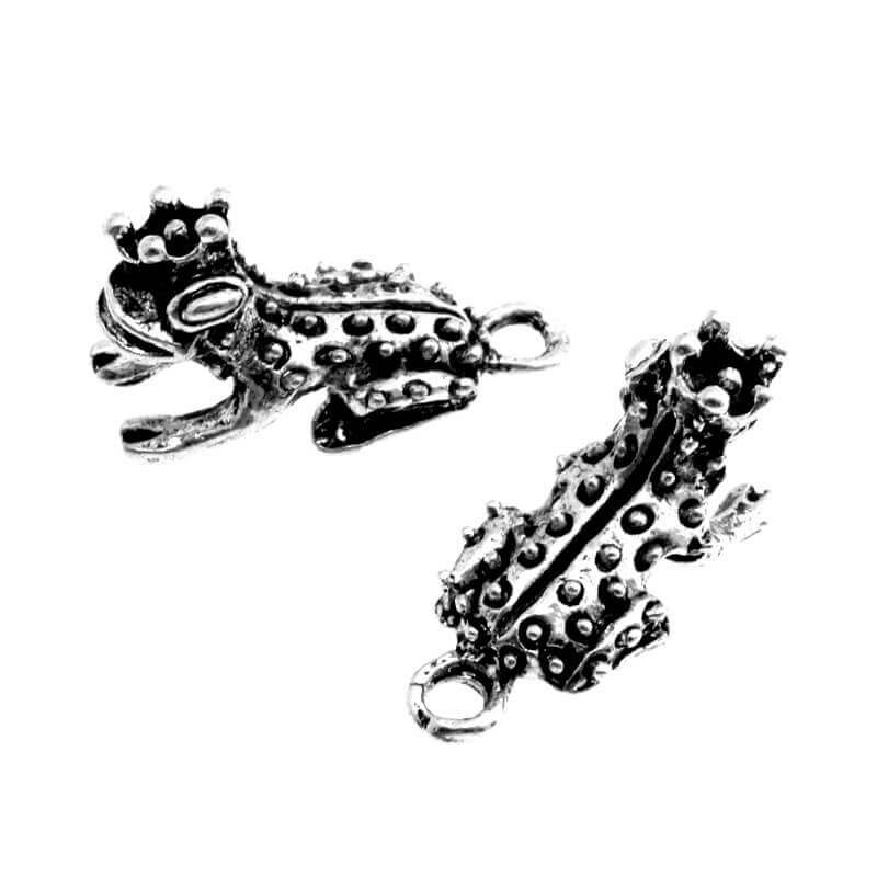 Frog pendant in a crown, oxidized silver 11x22mm, 2 pieces AAS347