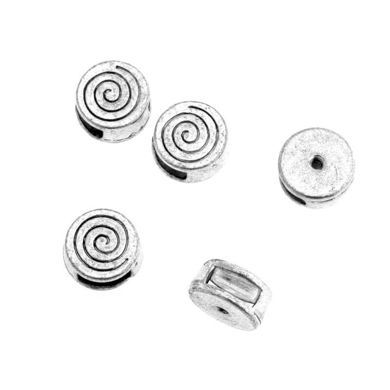 Nakładka na rzemień monetka spiralka antyczne srebro 9x4.5mm 4szt AAS356