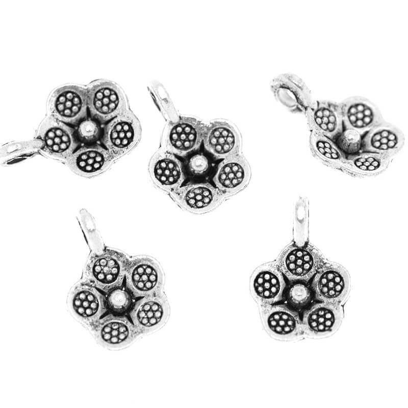 Metal pendant flower, oxidized silver 14x9x4mm, 6 pieces AAS419