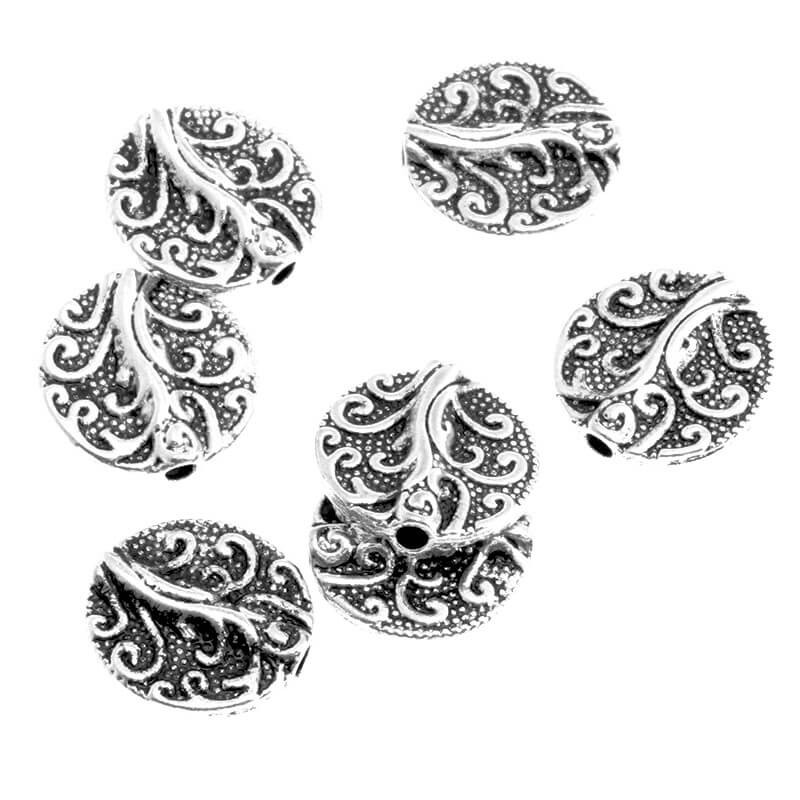 Metal coin bead decorated with oxidized silver 13x3mm 4pcs AAS457