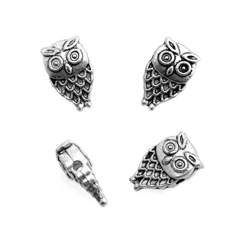 Spacer owl bead antique silver 14x9x5mm 2pcs AAS361