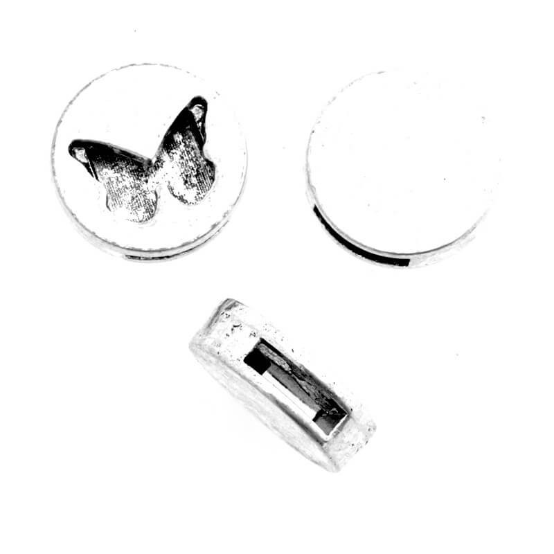 Przekładka na płaski rzemień z motylkiem antyczne srebro 18x5mm 1szt AAS378