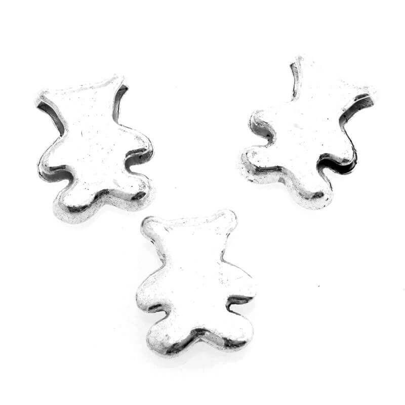Spacer for a flat strap teddy bear antique silver 20x16x5mm 2pcs AAS383