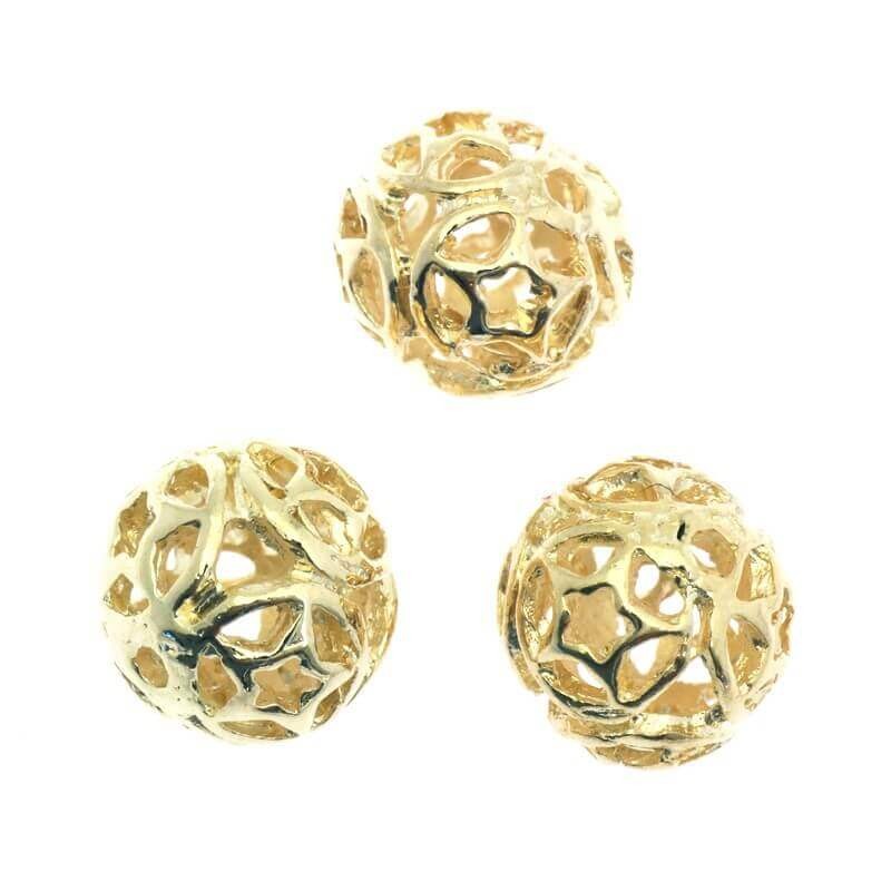 Jewelery spacers gold-plated openwork balls 10mm 1pc AKG030