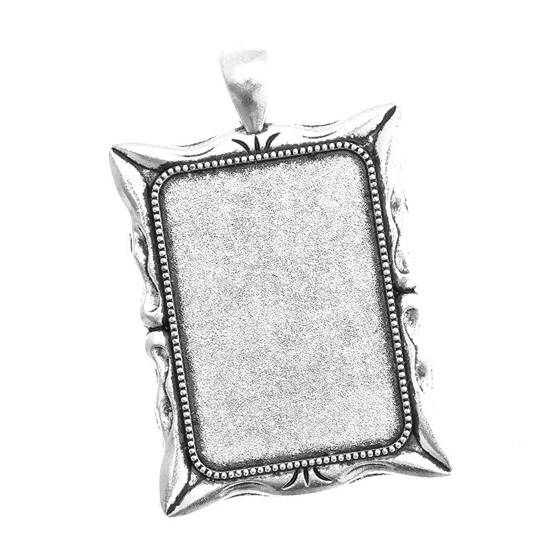Rectangular medallion holder for cabochon 23x33 mm antique silver 50x33x2mm 1pc OKWI2333AS1