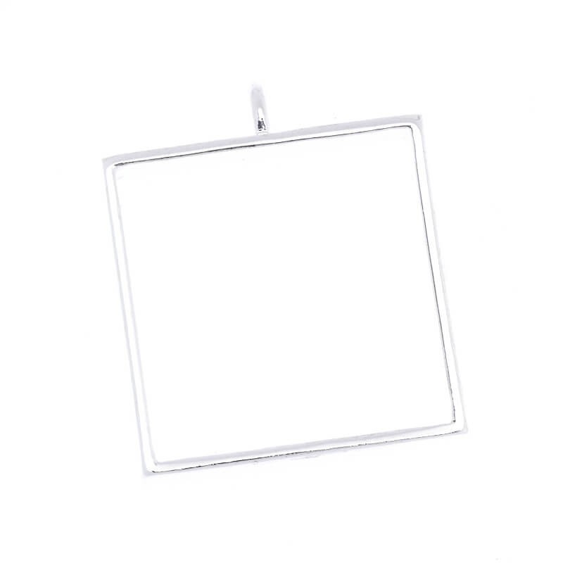 Metal base open square frame for resin or glass light silver 33x28x7mm 1pc OKWIRAM01