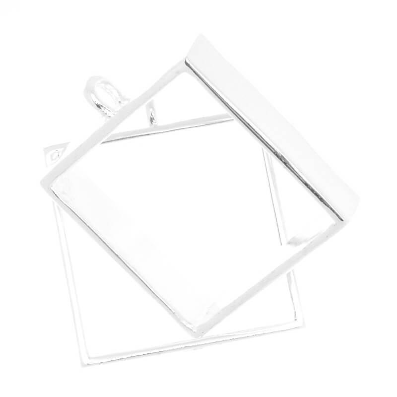 Baza metalowa otwarta kwadratowa ramka do żywicy lub szkła jasno srebrna 33x28x7mm 1szt OKWIRAM01