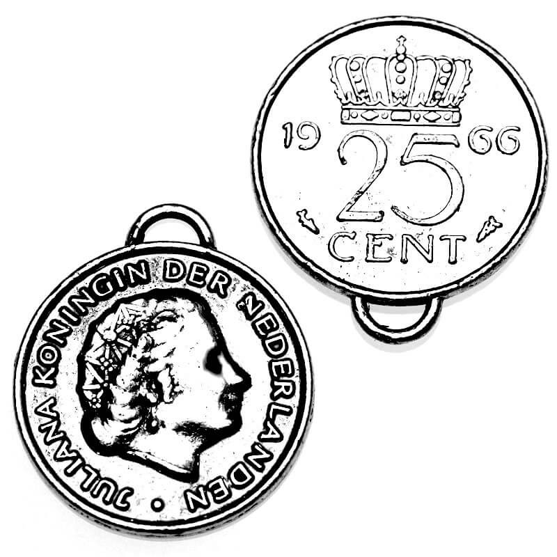 Zawieszka bali monetka królowa holenderska Juliana 22x19x2mm 2szt SM1597
