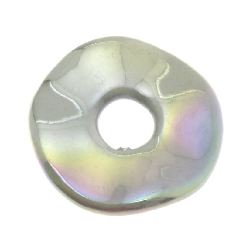 Ceramic disk, large, light gray, rainbow gloss 40mm 1pc CDY42S09