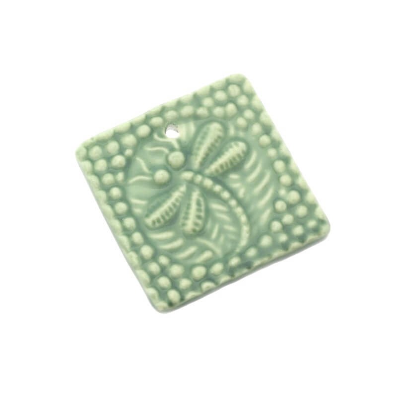 Porcelain square pendant green dragonfly 38x4mm 1pc CIN008
