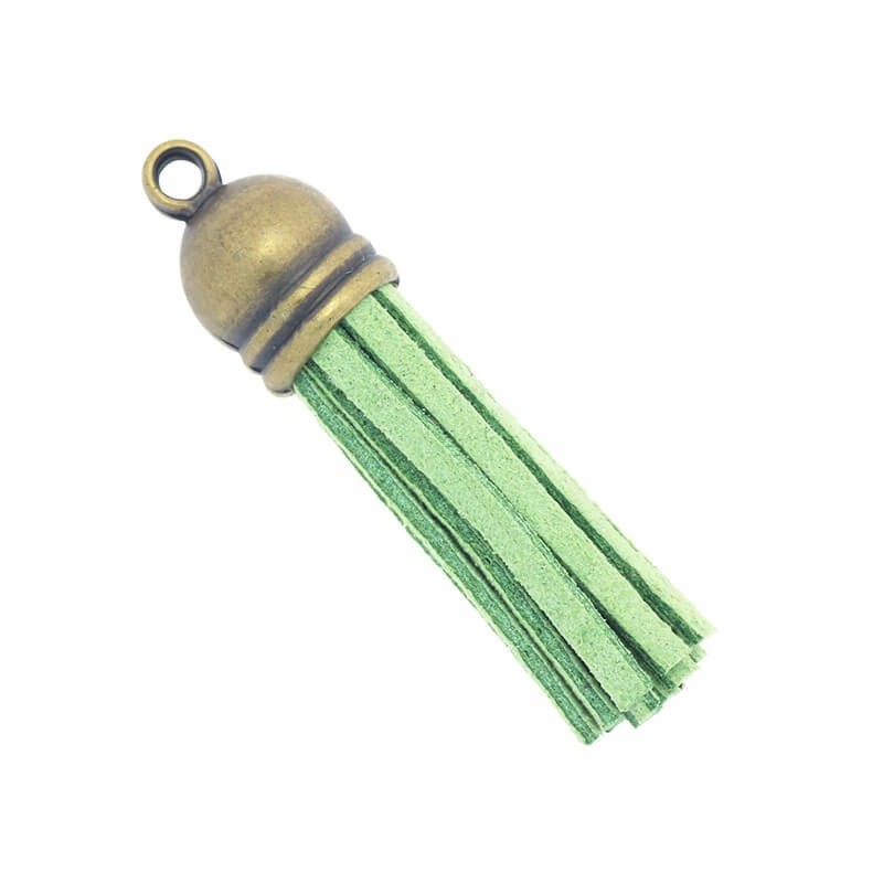 Tassel pendant, suede green 43x10mm, 1 piece TAMB19