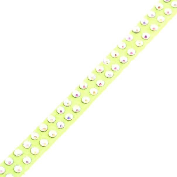 Suede leather strap, light lemon with AB crystals 1m RZZAD02