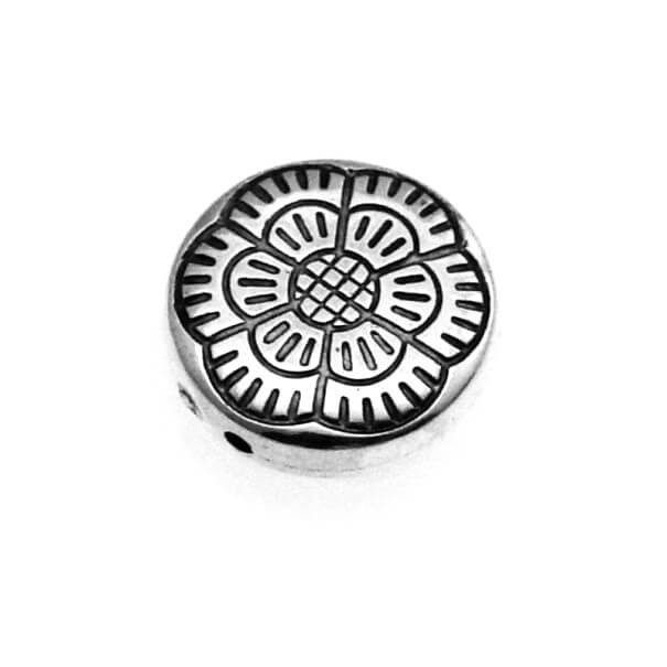 Coin beads with a flower 23mm silver 2pcs xxy6144