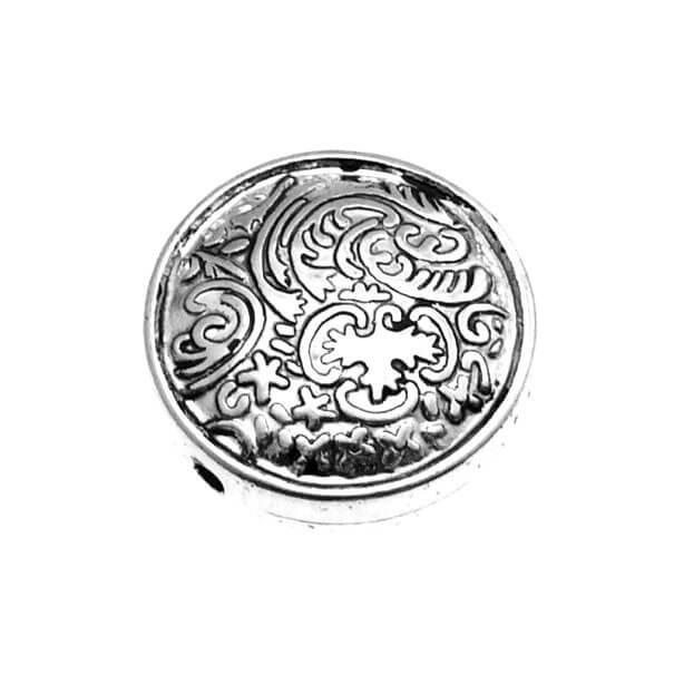 Piękne koraliki monetki z dekoracyjnym floralem 25mm srebrne 1szt xxy6149