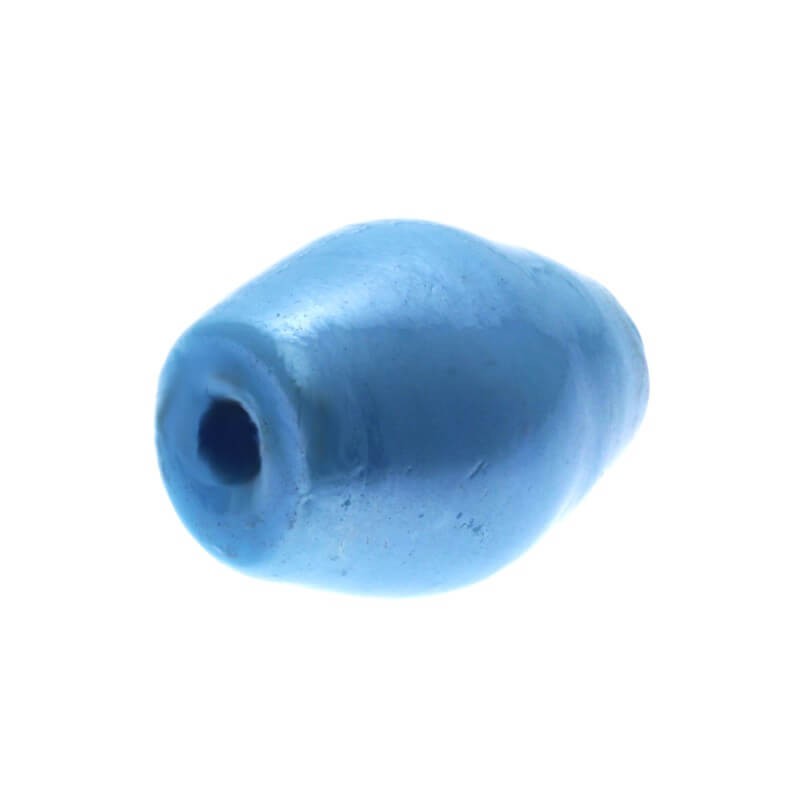 Koralik szklany wrzeciono perłowy błękitny 20x15mm 1szt SZDDOL003