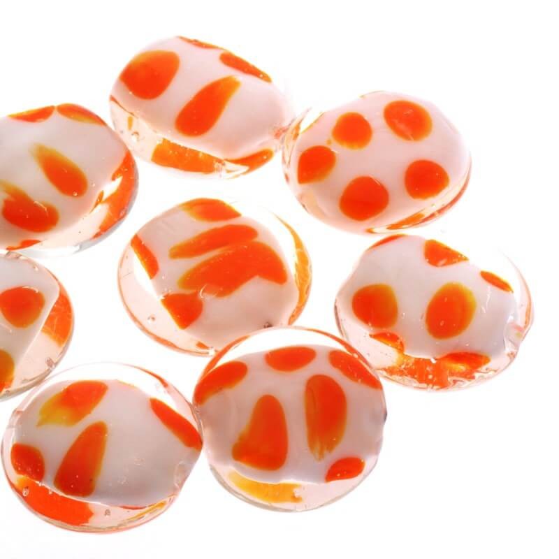 Lampwork bead, orange dots, 20x10mm, 1pc SZLAME074