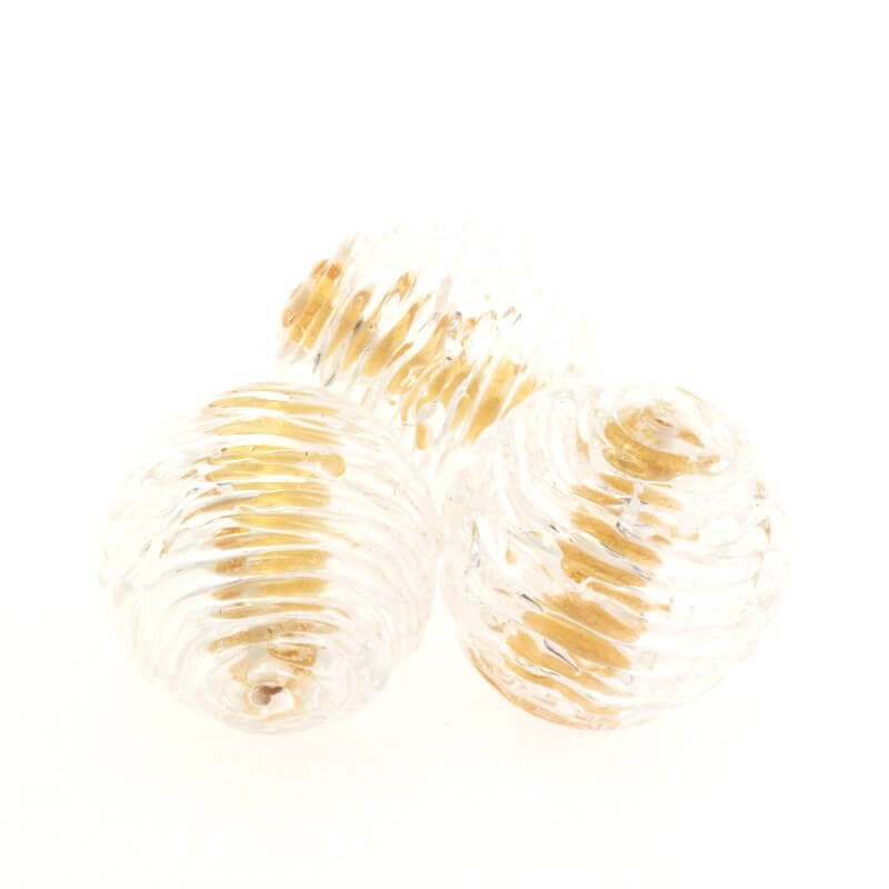 Koraliki szklane ażurowe lux biało-złote 20mm 1szt SZLXAZ003