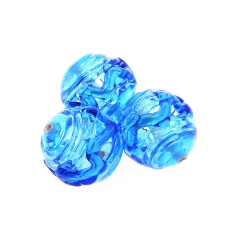 Koraliki szklane ażurowe lux niebieskie 16mm 1szt SZLXAZ028